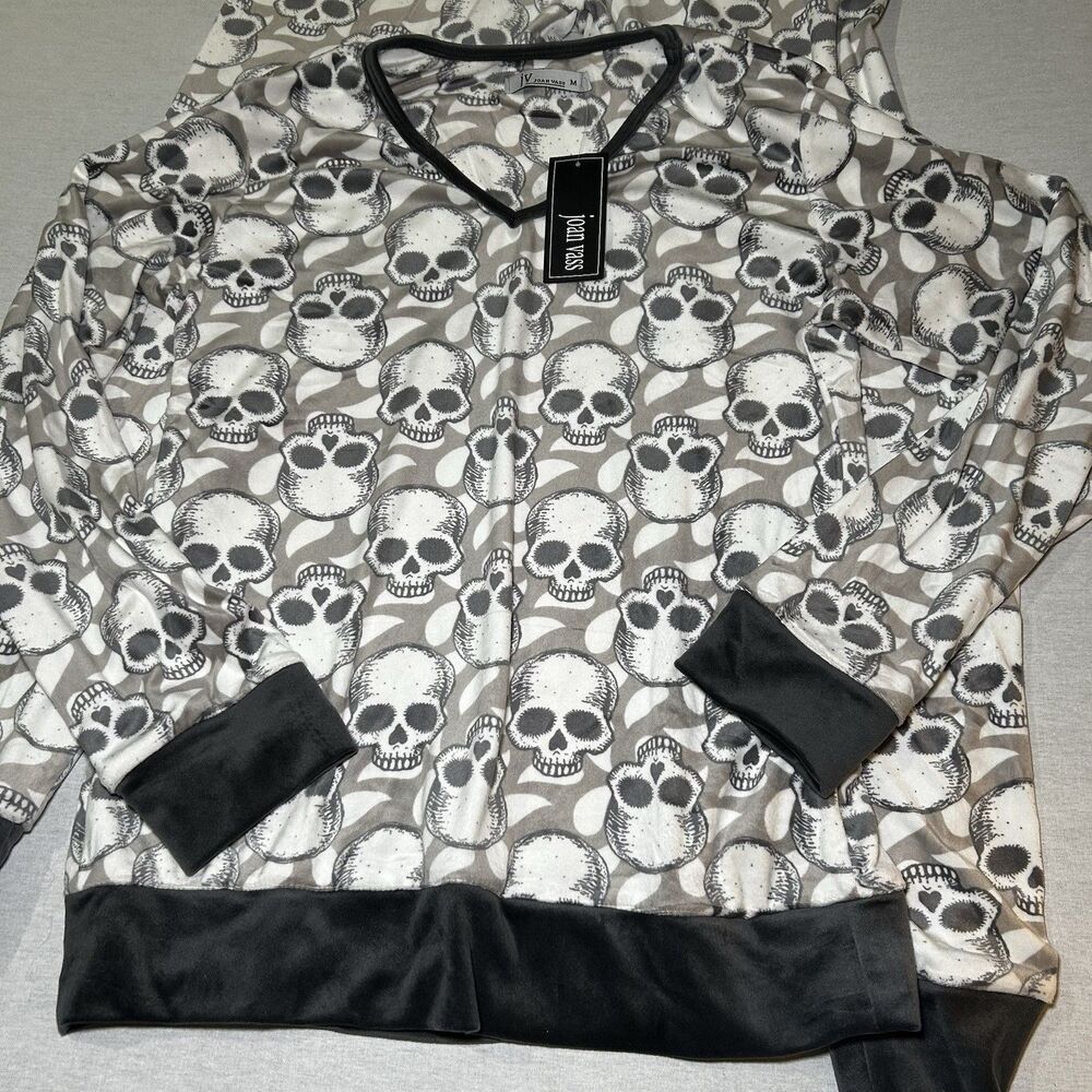 NWT Joan Vass women's long-sleeve skull-print pajama Set